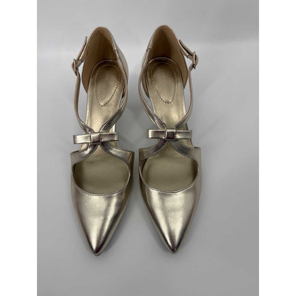 Bandolino Womens Zeffer Champagne Gold Metallic Bow Ankle Strap Kitten Heels 8M